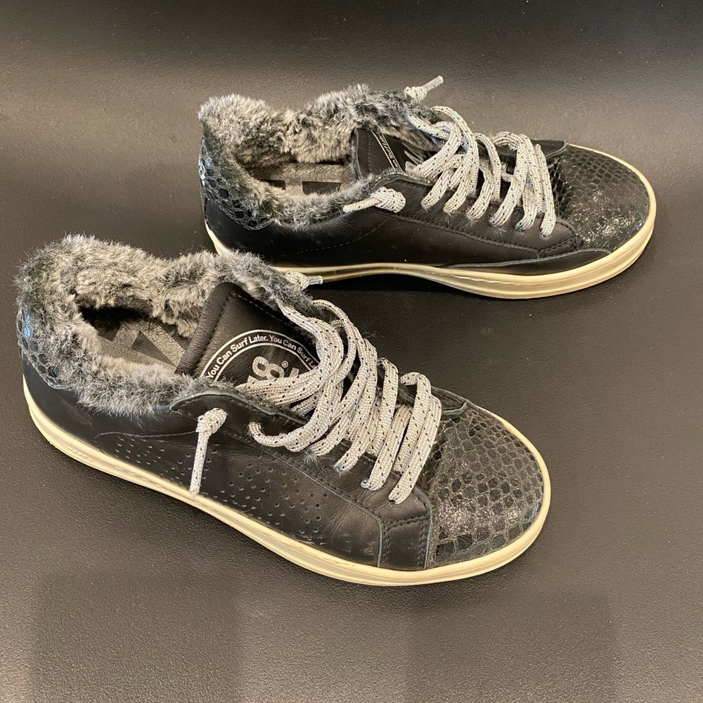 P448 Black Sneakers with Cream Soles and Gray Laces